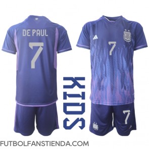 Argentina Rodrigo de Paul #7 Segunda Equipación Niños Mundial 2022 Manga Corta (+ Pantalones cortos)